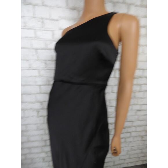 $248 BHLDN Dylan One Shoulder Satin Side Slit Gown in Black 12 NEW - Picture 9 of 13